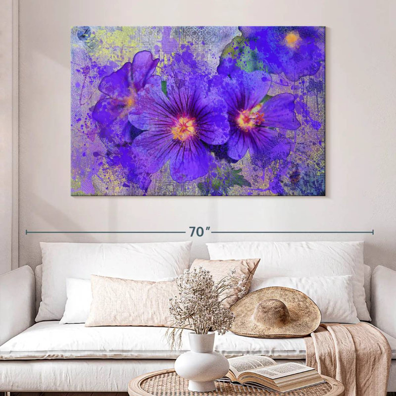 Fleurs mauves Harnek, H 34 po x l 51 po