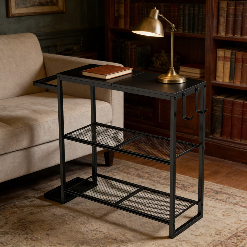 Console étroite avec 3 tablettes, porte-parapluies et crochets - Table d'entrée peu encombrante pour le couloir, le vestibule, le salon et les petits espaces