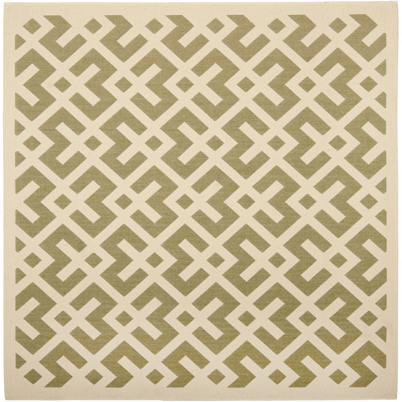 Arneshia Geometric Green/Bone Area Indoor/Outdoor Area Rug, Square 6'7"