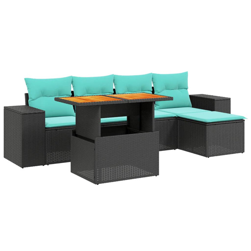  Ensemble de canapé de patio 6 pièces avec coussins en rotin de polyester, Noir, Vert