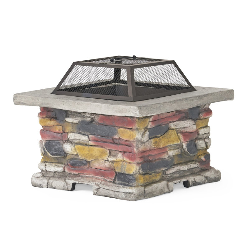 28" Concrete Wood Burning Outdoor Fire Pit Table with Lid - Stone Gray, Stone Gray
