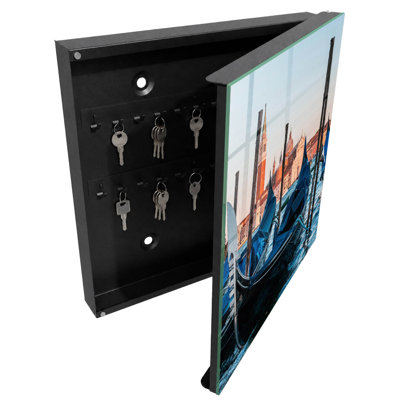 Key cabinet for home, Opens to the left, 30x30x5, White, Gondolas in the sun against the backdrop of historic buildings, 
