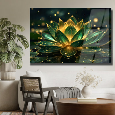 Lotus Flower Tempered Glass Wall Art Natural Style Wall Art Decor