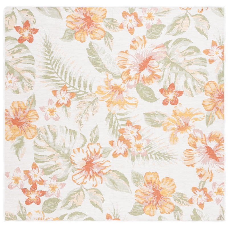 Talleyran Sunrise Performance Floral Indoor/Outdoor Area Rug, Square 6'7"