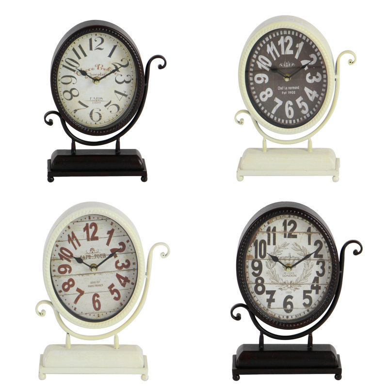 Vintage Analog Metal Tabletop Clock in Brown/White