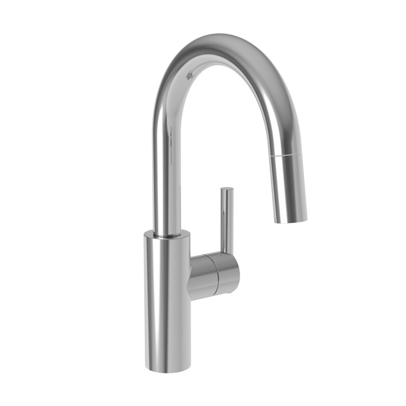 East Linear Single Handle Pull Down Bar Faucet, Polished Chrome