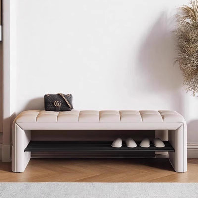 Banc de lit en cuir nappa de couleur italienne 39,37 "couleur café au lait