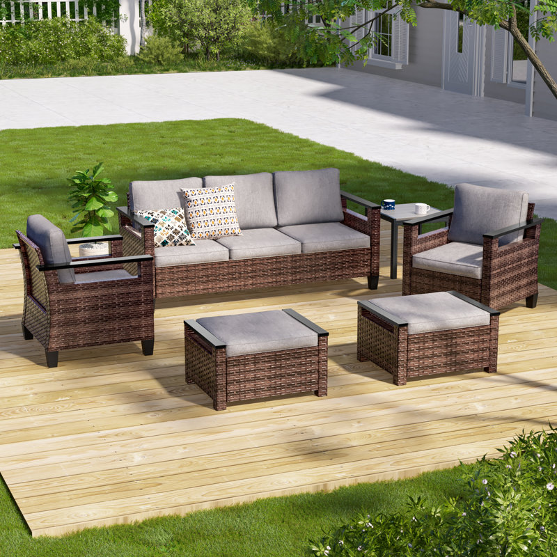 Ensemble de canapé de patio en rotin 6 pièces PE, ensemble de conversation de mobilier d'extérieur toutes saisons avec table basse, canapé modulaire robuste pour terrasse avec jardin et terrasse
