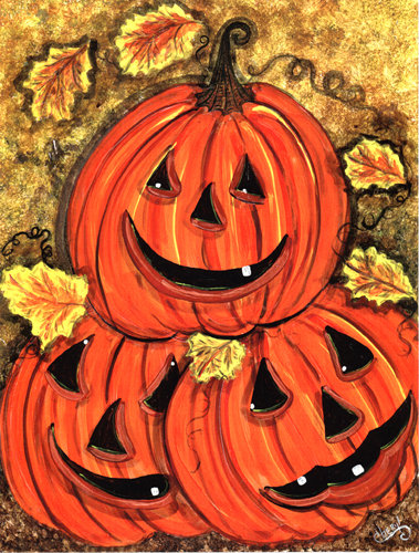 Pile de citrouilles jack-o-laterns house drapeau vertical