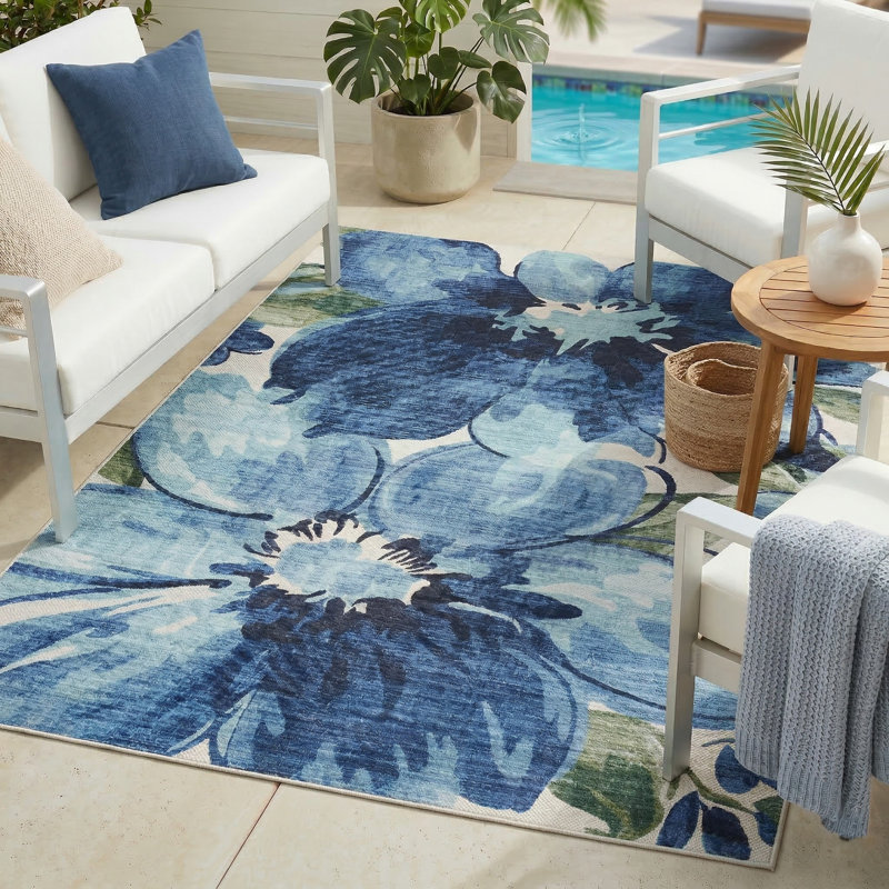 Kai Machine Washable Indoor/Outdoor Rugs, Rectangle 5' x 7', Blue Green
