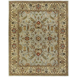 Wool Oriental Area Rug in Light Blue/Gold