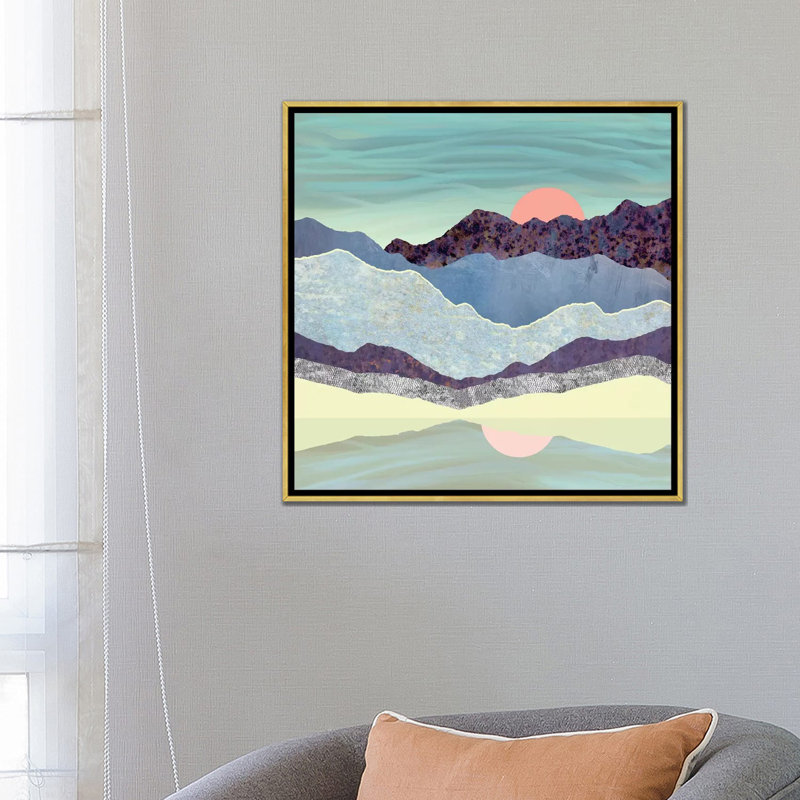 Summer Dawn - impression d'art graphique, Pas de tapis, H 26 po x l 26 po x P 1,5 po, Toile encadrée d'or