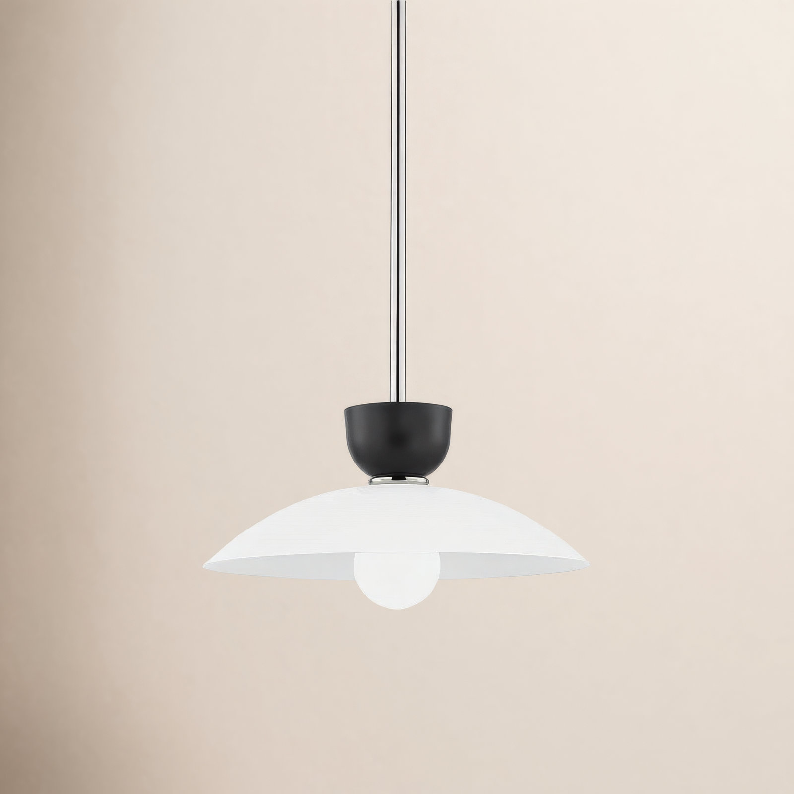 Viera Single Light Metal Pendant, Polished Nickel, 7" H x 14" W x 14" D