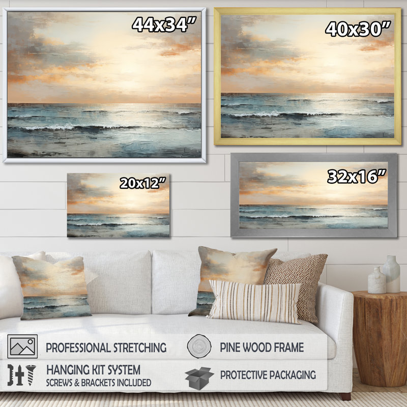 Impression sur toile Pirtle - Coastal Sunset, Cadre flottant noir, H 16 po x l 32 po x P 1 po