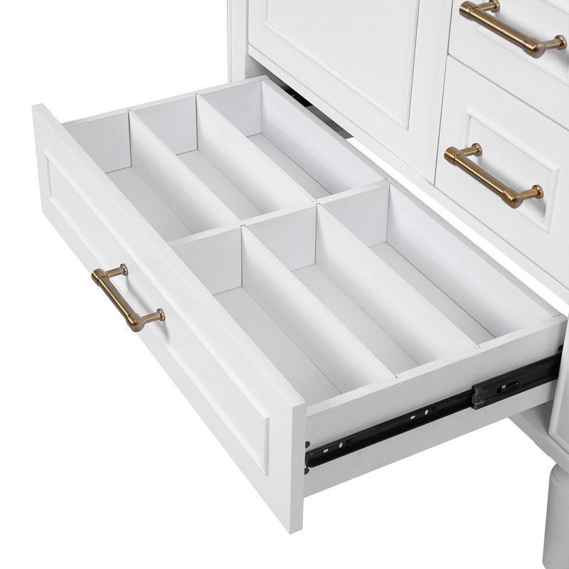 30" Bathroom Vanity with Ceramic Sink, Soft-Close Door with Built-in Shelf, Deep Drawer, Standard Drawer, Long Divider Drawer, Ample Storage Cabinet for Bathroom, Modern & Functional Design