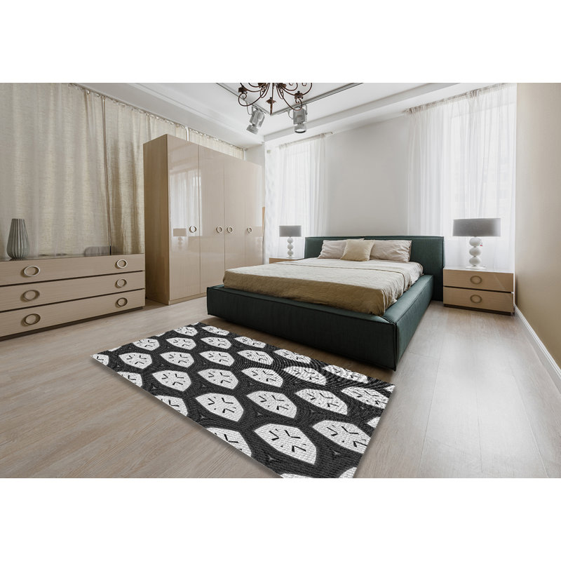 Tapis noir/beige à motifs, Rectangle 5 pi x 7 pi