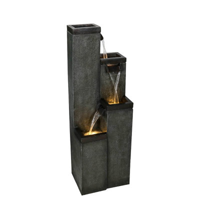 4-Tier Pedestal Outdoor Water Fountain With Led Lights And Pump, Relaxing Garden Fountain Waterfall For Patio, Porch, Or Yard Home Decor