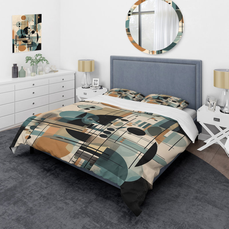 Ensemble de housse de couette en microfibre / polyester bleu et noir, Housse de couette simple + 1 taie décorative stan
