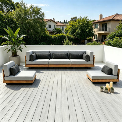 Ensemble de conversation modulaire d'extérieur en teck pour 5 personnes, ensemble de conversation pour patio avec coussins