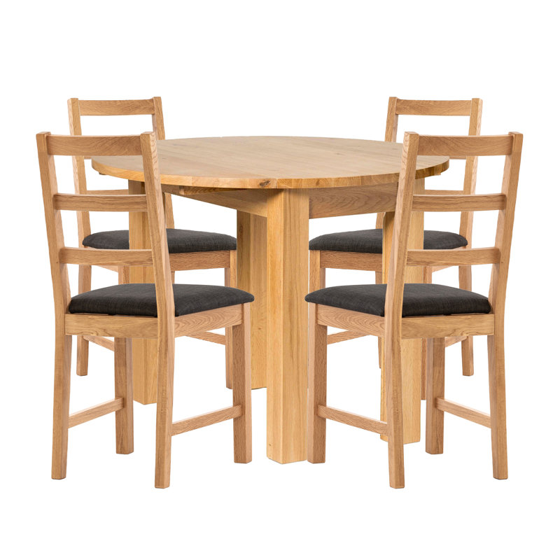 Hatcher 4 -Person Drop Leaf Oak Solid Wood Dining Set