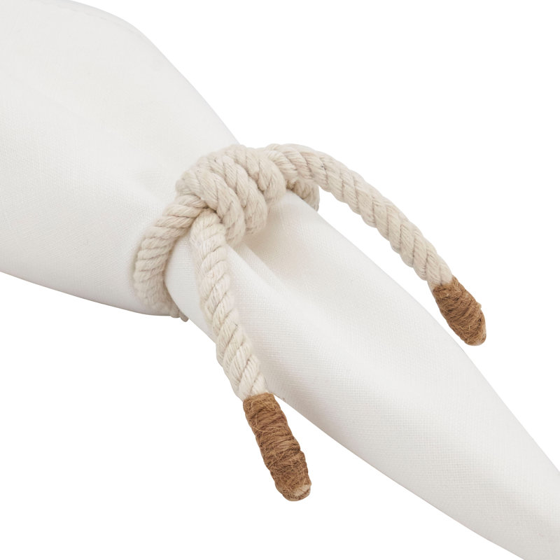 Napkin Ring Collection Cotton Napkin Ring, White/Brown