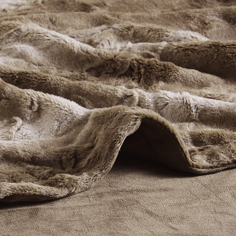 Luxurious Marselle 60"x70" Faux Fur Throw Blanket in Tan
