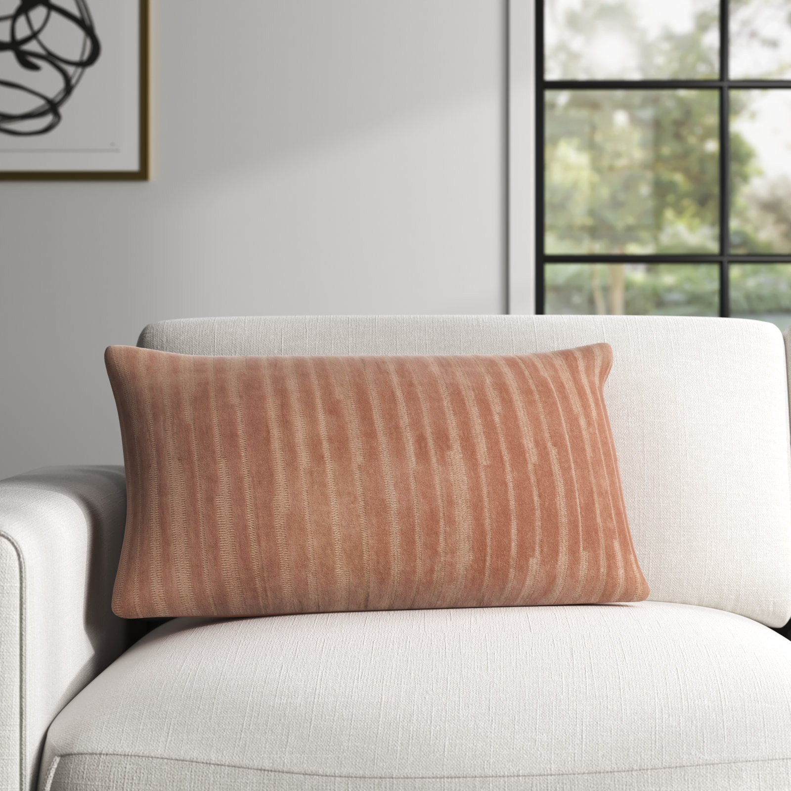 Zorina Embroidered Cotton Lumbar Throw Pillow, Light Brown