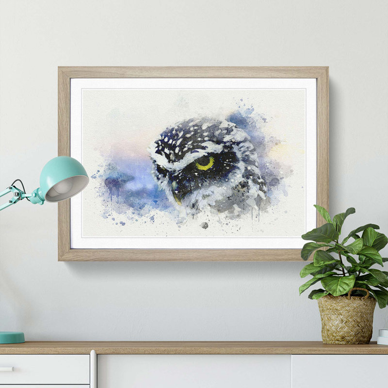 Owl in Nepal in Abstract - Picture Frame Graphic Art Print, 62cm H x 87cm W x 2cm D, Oak Framed