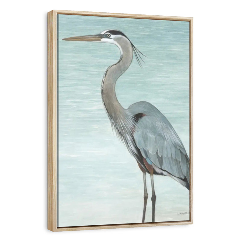 Grand héron, Floating Frame Natural Wood, 29" x 43"