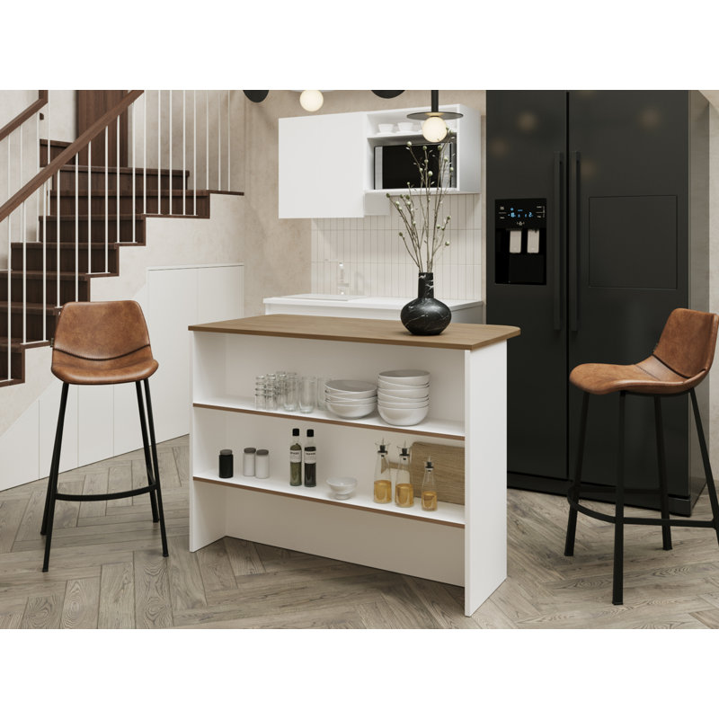Meesam Crete Kitchen Island Pearl, White/Light Pine
