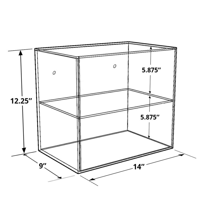 Azar Displays Acrylic Countertop Open Case 14" Wide with One Non-Removable Shelf and Wall Hanging Holes