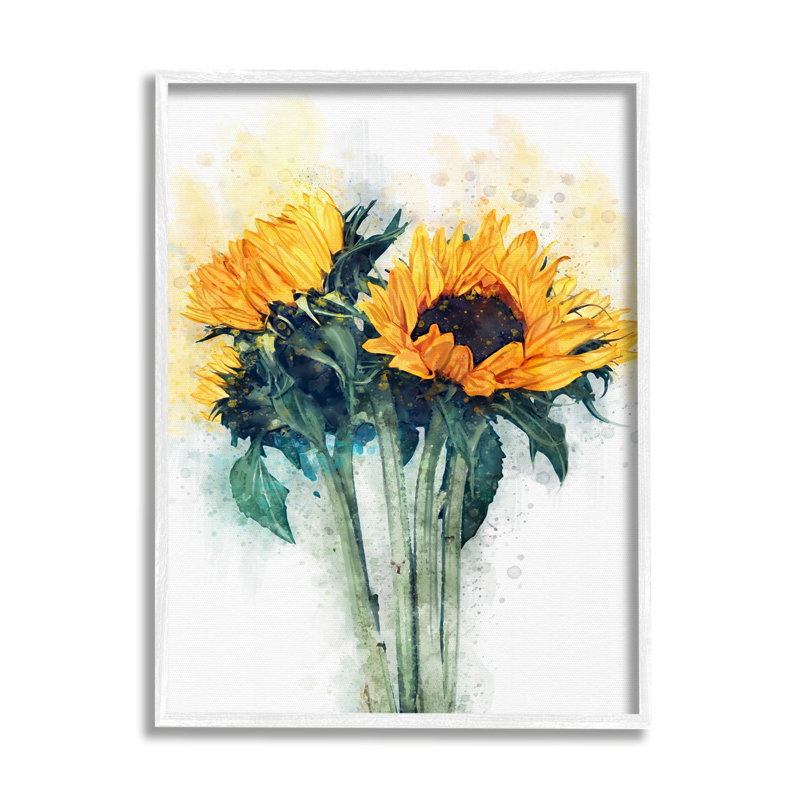 Assortiment de tournesols avec art décoratif sur toile par Ziwei Li, Giclée encadrée blanc bord de mer, H 11 po x l 14 po