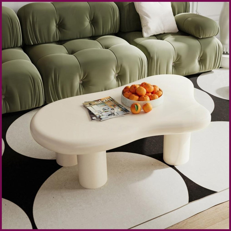 Table basse de salon en forme de nuage de 40 po beige - Convient aux animaux de compagnie, durable et facile à assembler avec plateau spacieux