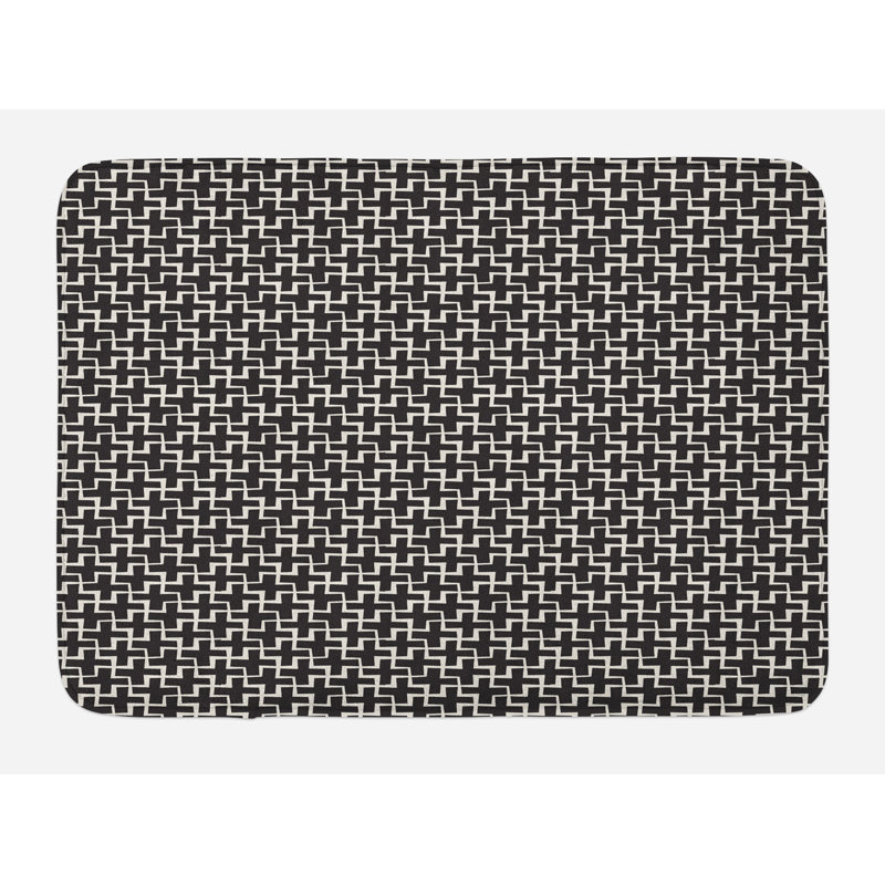 Black and White Geometric Pattern Bath Mat with Non-Slip Backing