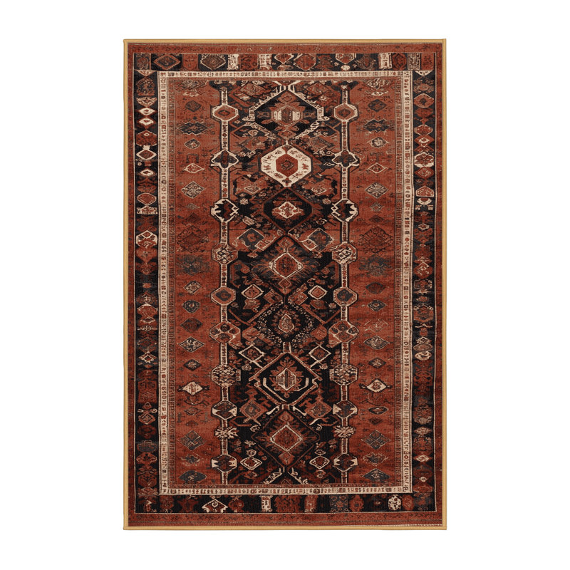 Machine Washable Persian Brown Area Rug, Rectangle 5' x 8'