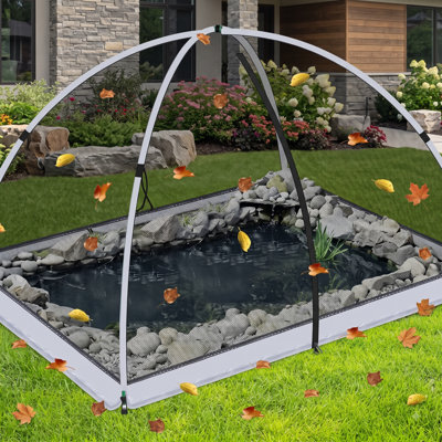 Paquet de 5 housses de protection pour dôme en forme de dôme de 7 pi, tente en filet pour étang de jardin avec cordons, piquets de terre et tiges de soutien en fibre de verre, filet de protection pour dunes, bassins et piscines