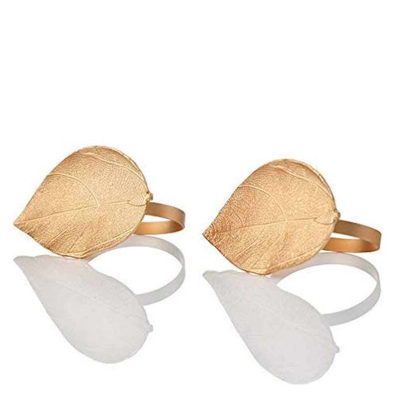 Ensemble de 4 anneaux à serviette à motif de feuilles durables avec motif texturé naturel pour une élégante table de salle à manger