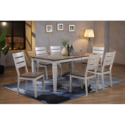 Corina Butterfly Leaf Rectangle Solid Wood Dining Set in White and Brown  (seats 4-6 people)