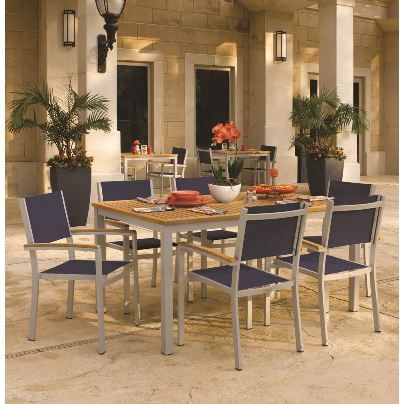 Travira Stacking Patio Dining Chair, Ink Pen, Tekwood Natural, Chalk