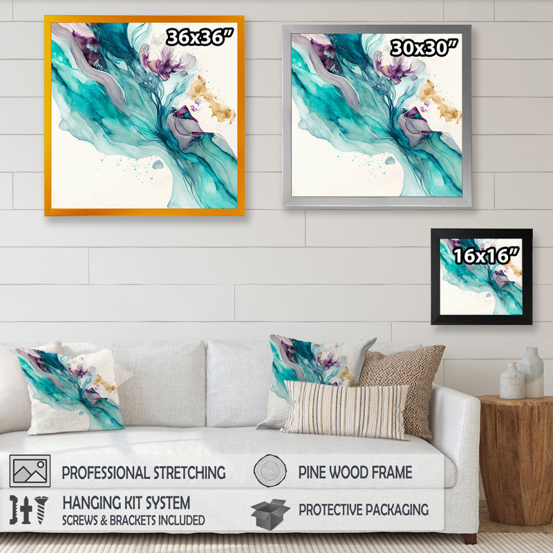 «Turquoise Waves in Paradise IV», reproduction sur toile, H 36 po x l 36 po x P 1,5 po, Toile avec cadre photo noir