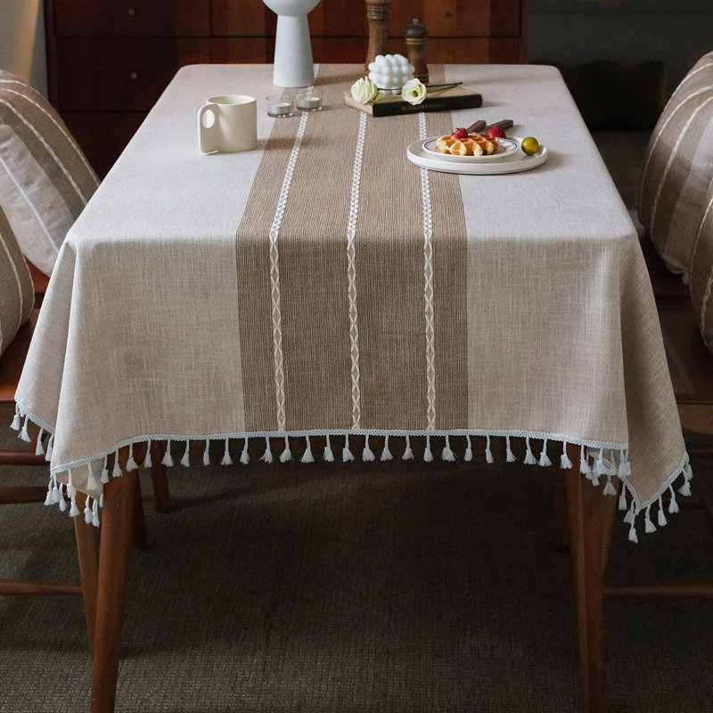 Byrge Striped Cotton Blend Tablecloth, 71" L x 55" D, Taupe