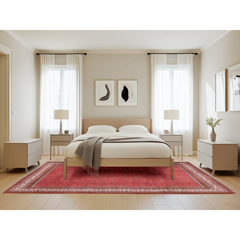 Tapis traditionnel rouge / beige Peringer, Rectangle de 5 pi x 8 pi