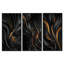 Quantum noir et feuilles dorées - ensemble d'art mural sur toile abstraite fractale de 3-129076814-129076816