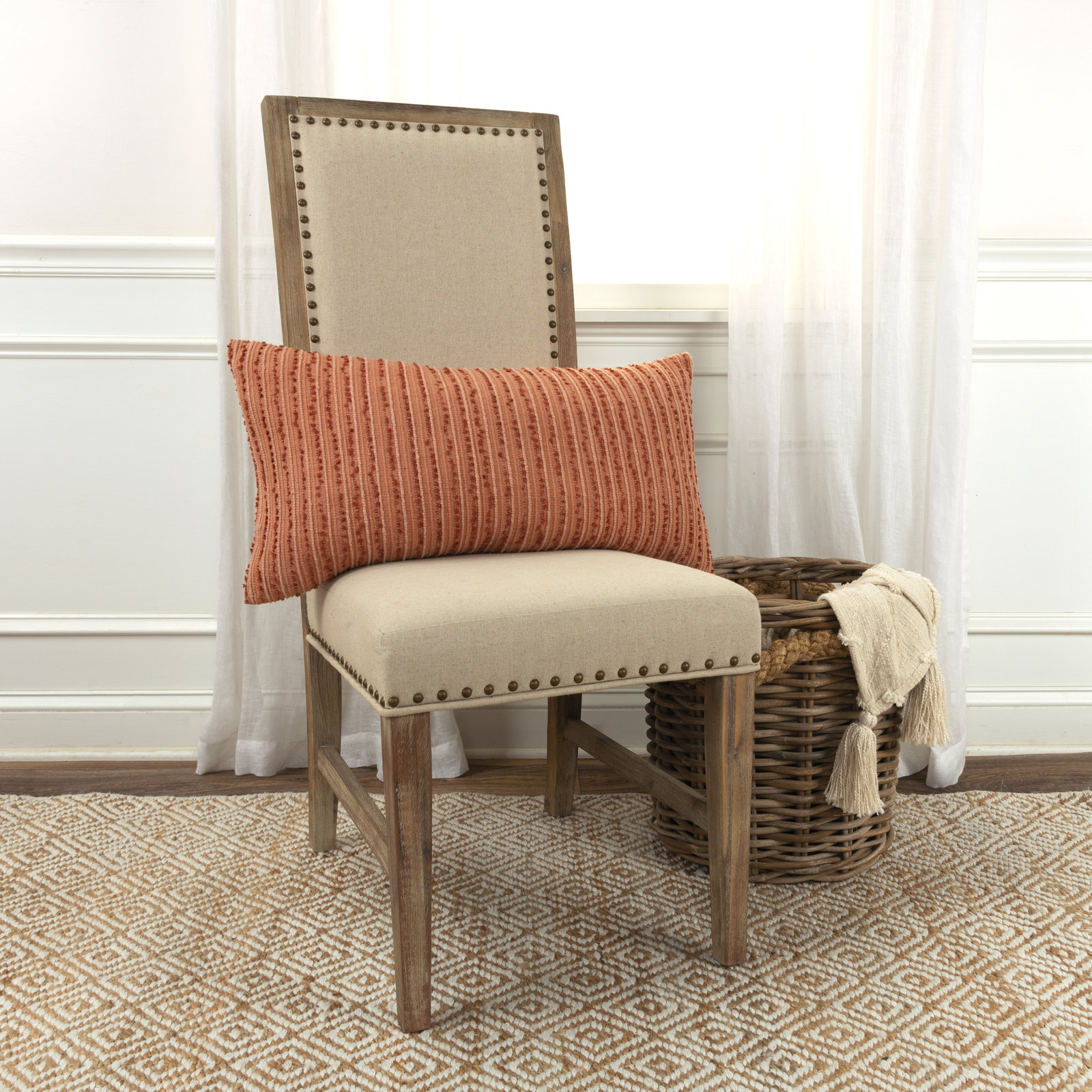 Leifsson Striped Cotton Lumbar Throw Pillow, Coral
