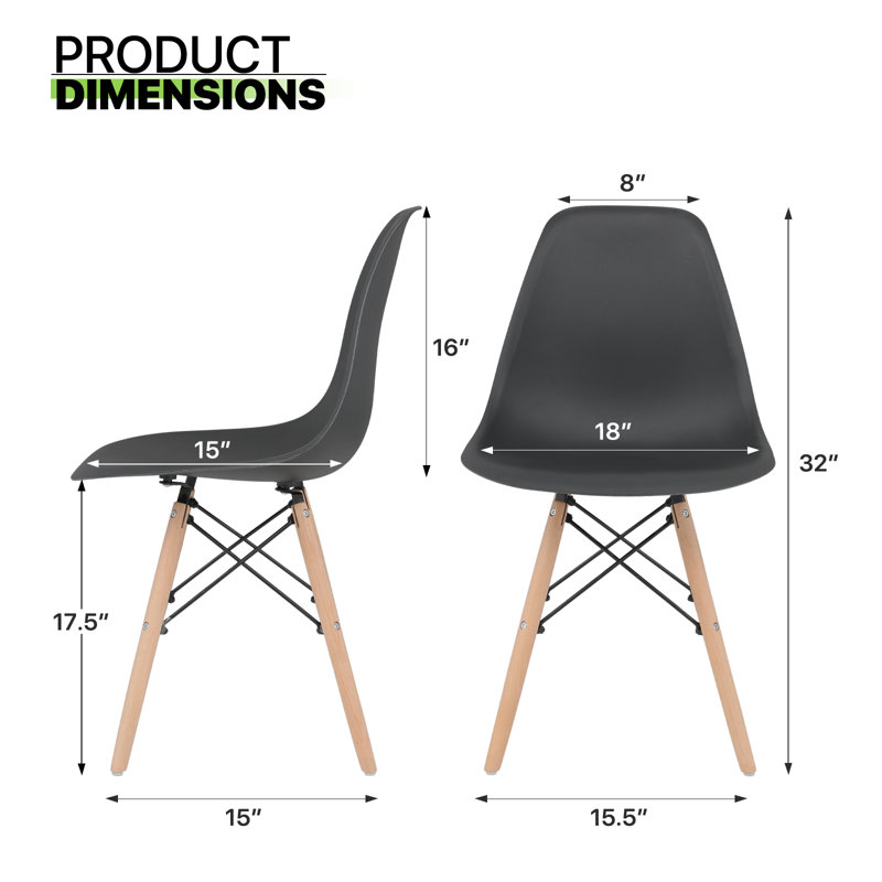 Kateleya Modern Shell Dining Chairs with Natural Wood Legs Lounge Chairs for Kitchen Dining & Living Room, Black