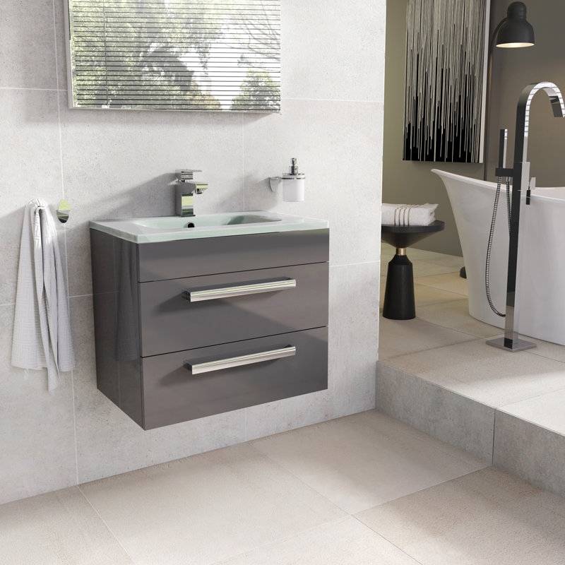 Whitfield 600mm Single Bathroom Vanity with Undermount Ceramic Basin, Glass