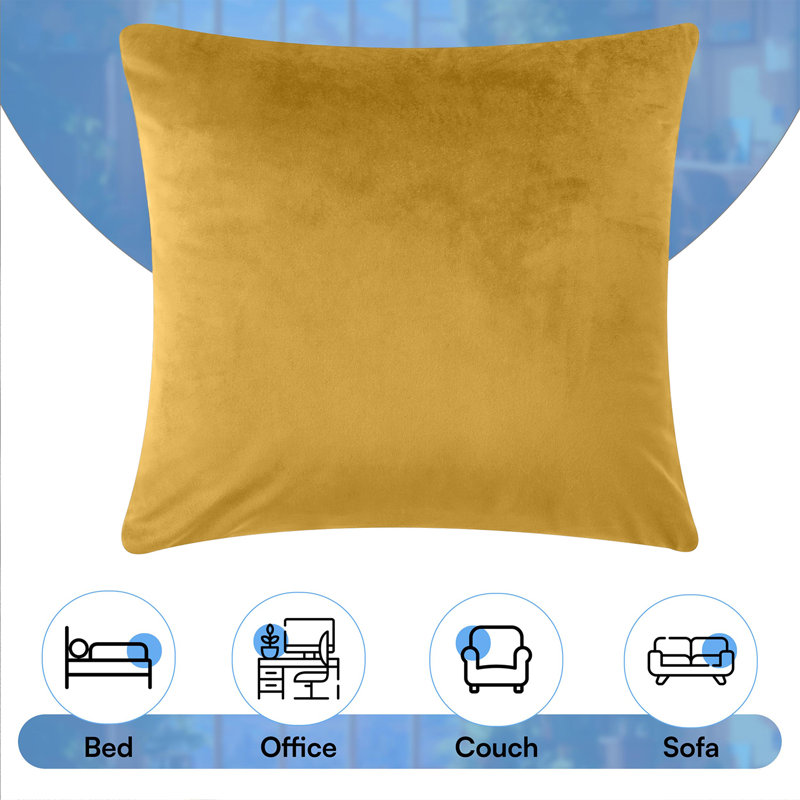 Luxurious Plain Velvet Cushion Covers (Set Of 2), Ochre