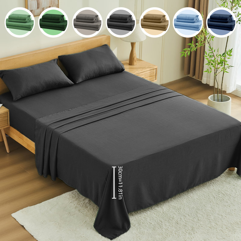 4 Piece King Size Sheet Set, 100% Rayon Derived from Bamboo Sheet Set, Cooling & Breathable, Luxury Silky Soft, Deep Pocket up to 16", Dark Gray