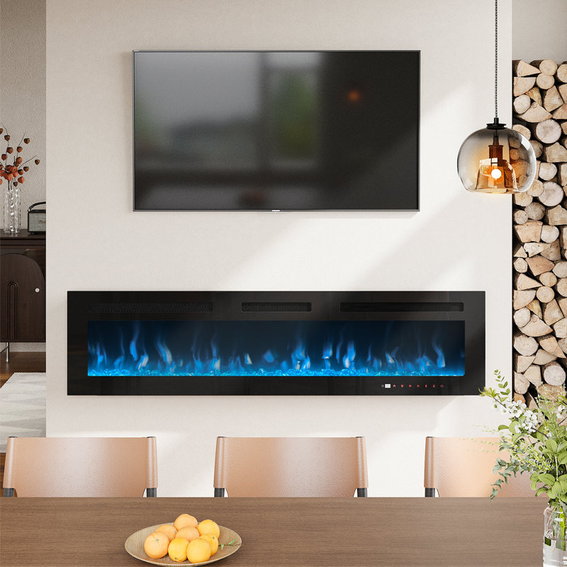 Foyer électrique encastré et mural Acoidan, Noir, H 16,9 po x l 60 po x P 4,1 po