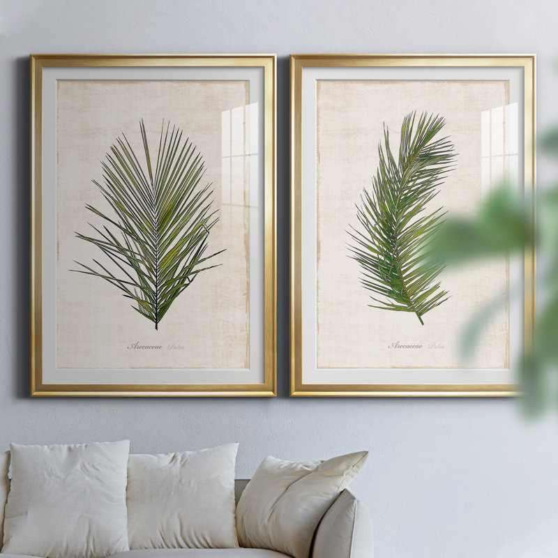 Palm Botanical I - ensemble de 2 impressions, H 26,5 po x l 73 po, Impression encadrée avec passe-partout, Doré